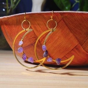 Celestial Crescent Moon Earrings Amethyst